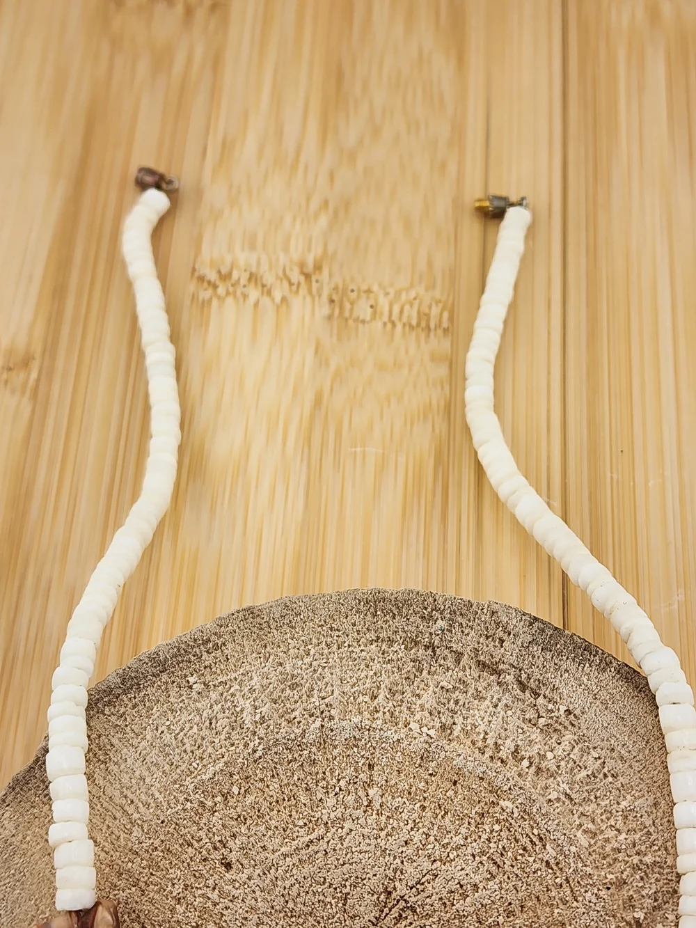 17in Handmade White and Brown Beaded Necklace 0547